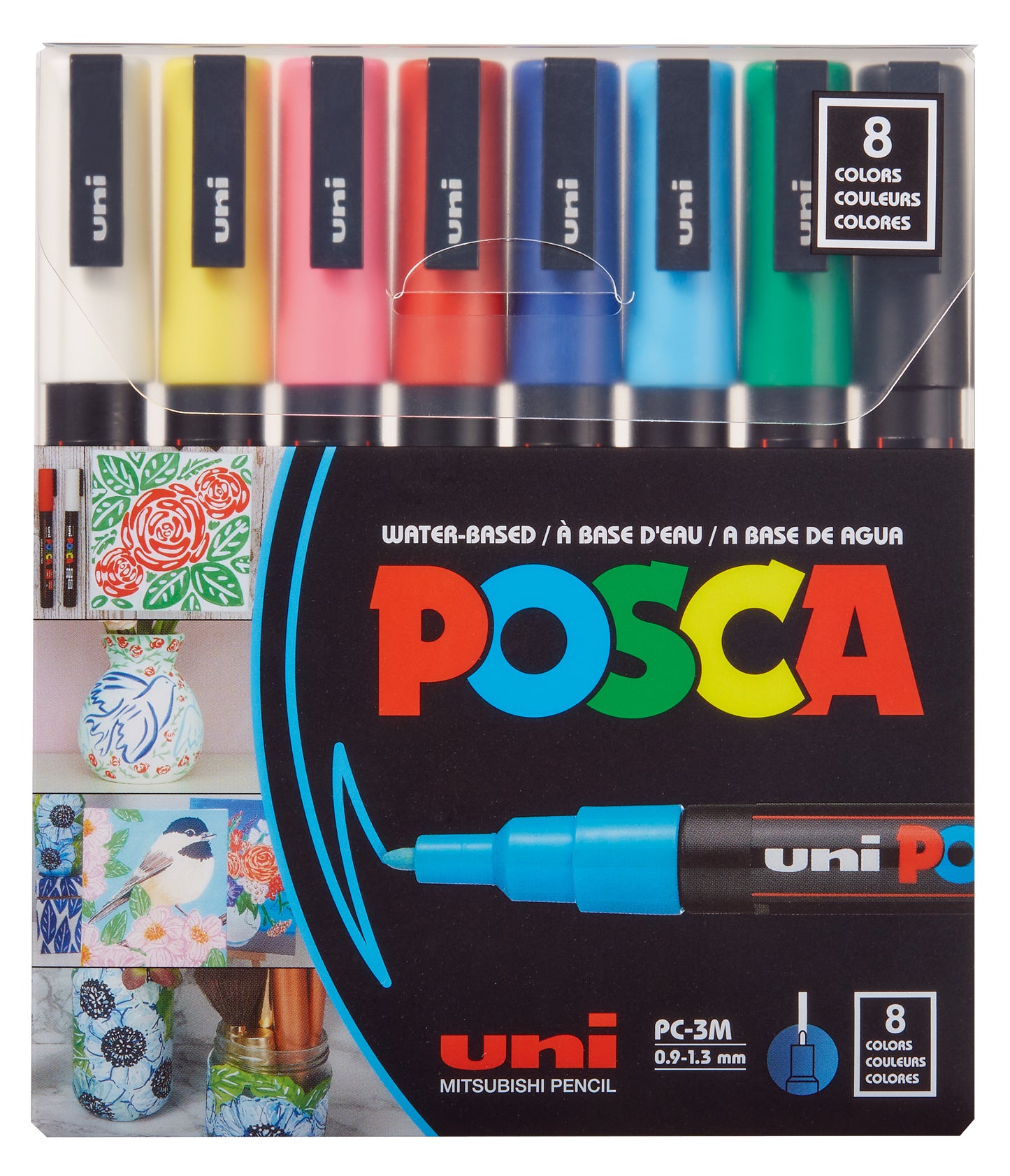 Fine, POSCA Acrylic Paint Marker Set, 8 Color, PC-3M (PC3MSET)
