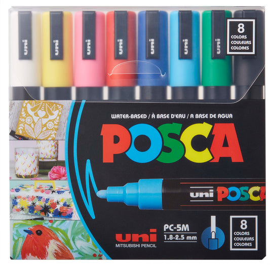 Medium, POSCA Acrylic Paint Marker Set, 8 Color, PC-5M (PC5MSET)
